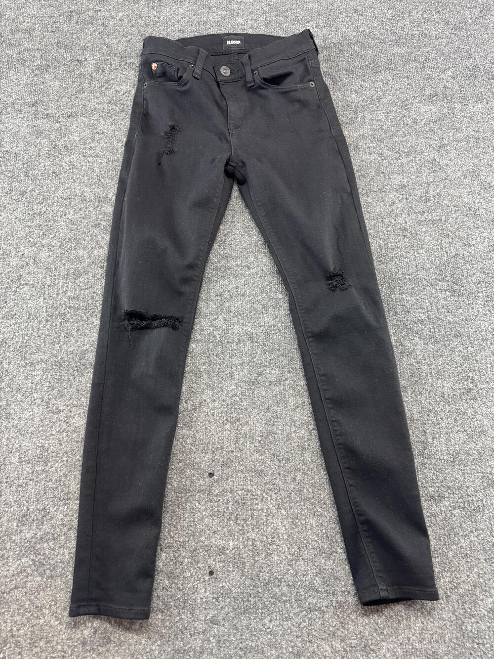 Hudson Nico Midrise Super Skinny Jeans Womens 26 Black Distressed Stretch Denim